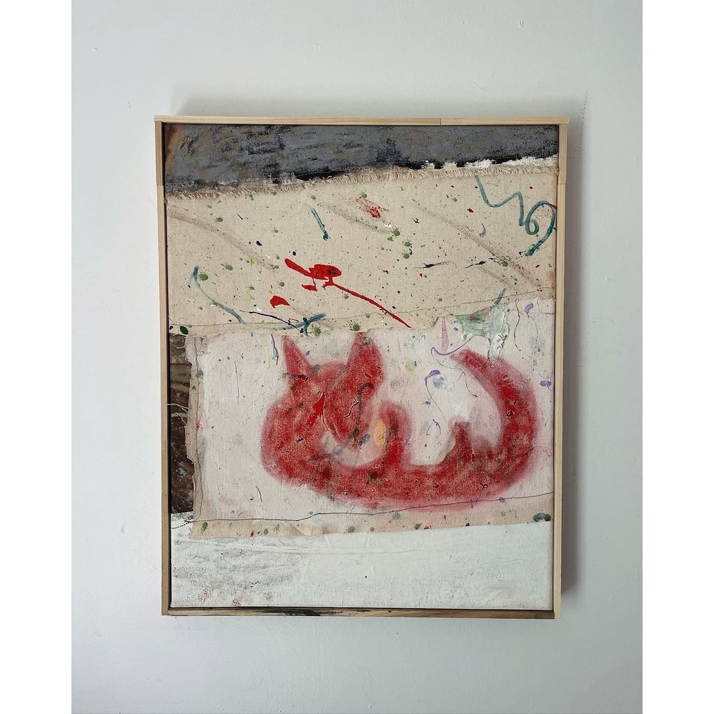 Red Fox Abstract Mixed Media Cut and Sewn Framed Wall Art 16.5 x 20.5